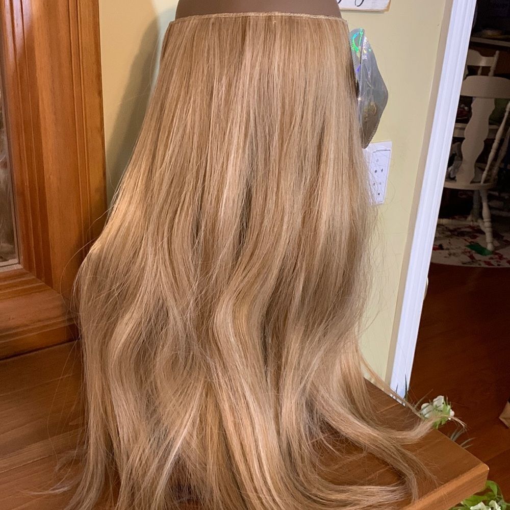 Reecho blonde hair extension w/invisible band & clips Light brown w/highlights